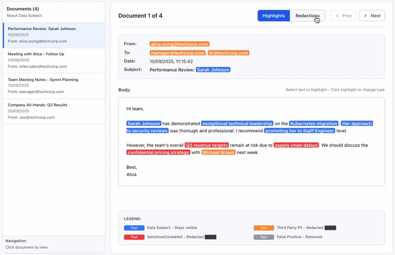 Animated DSAR redaction: consistent masking of third-party data across emails and documents